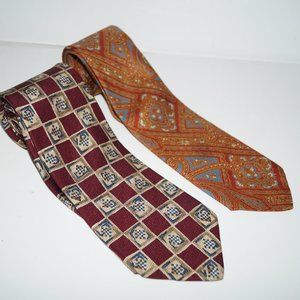 2 Brooks Brothers Makers All Silk Ties Paisley Geometric Red Blue Lot of 2